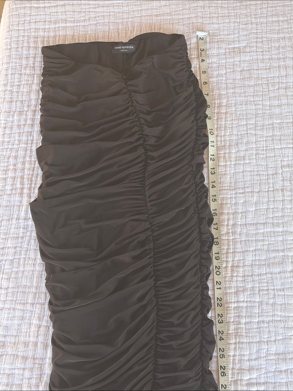 naked wardrobe Black Ruched Side-Slit Midi Skirt